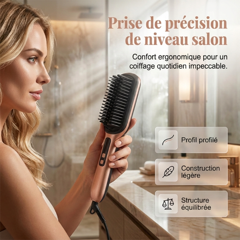 💇 Brosse Lissante 2-en-1 à Ions Négatifs – Lisseur à Brosse Protection Anti-Brûlure Réglage Température🛡️ glisse douce sans agresser votre cuir chevelu