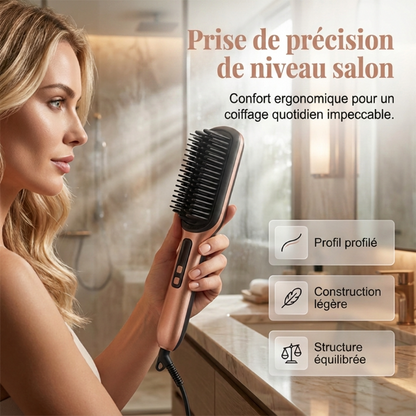 💇 Brosse Lissante 2-en-1 à Ions Négatifs – Lisseur à Brosse Protection Anti-Brûlure Réglage Température🛡️ glisse douce sans agresser votre cuir chevelu