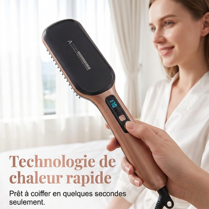 💇 Brosse Lissante 2-en-1 à Ions Négatifs – Lisseur à Brosse Protection Anti-Brûlure Réglage Température🛡️ glisse douce sans agresser votre cuir chevelu