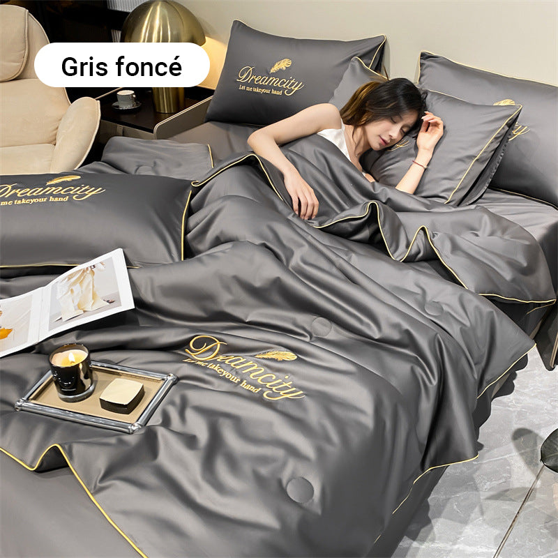 ❄️💕 VENTE DIRECTE USINE -53% ! Parure de Lit 4 Pièces en Velours Haut de Gamme – Douce, Respirante & Rafraîchissante (Tailles 1-2 Places)