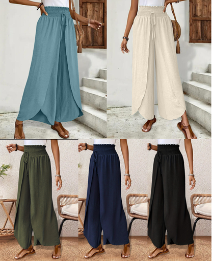 Pantalon large femme décontracté à effet croisé