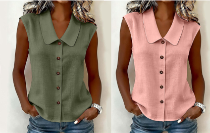 Chemise boutonnée à col V pour femme ; confortable et respirante ✨