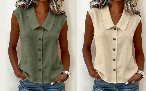 Chemise boutonnée à col V pour femme ; confortable et respirante ✨