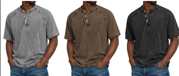 Chemise décontractée à manches courtes et col mao pour homme