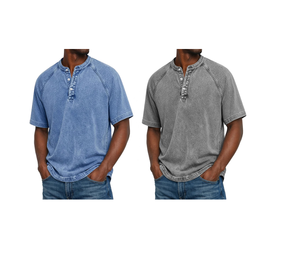 Chemise décontractée à manches courtes et col mao pour homme