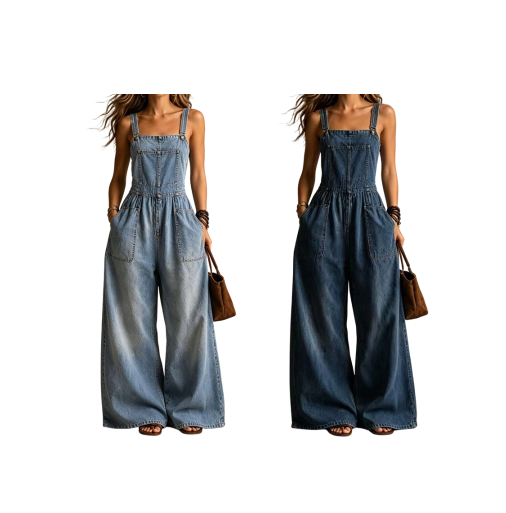 Combinaison-pantalon ample en jean pour femme, avec poches, idéale pour l'été