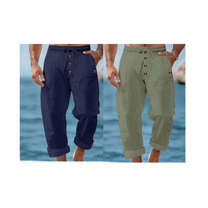 Pantalon décontracté en lin à cordon de serrage pour homme