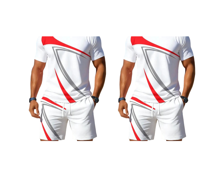 🔥-61% 👕 Ensemble 2 Pièces Homme T-shirt Manches Courtes + Short à Imprimé Géométrique – Tenue Décontractée Sportive