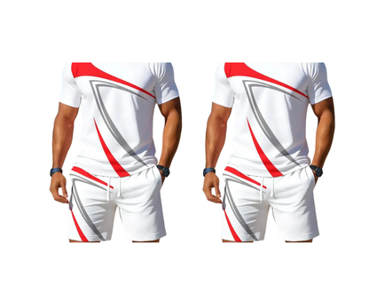 🔥-61% 👕 Ensemble 2 Pièces Homme T-shirt Manches Courtes + Short à Imprimé Géométrique – Tenue Décontractée Sportive