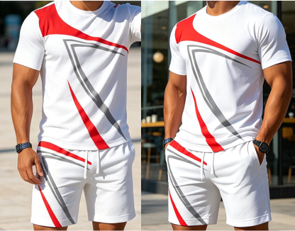 🔥-61% 👕 Ensemble 2 Pièces Homme T-shirt Manches Courtes + Short à Imprimé Géométrique – Tenue Décontractée Sportive