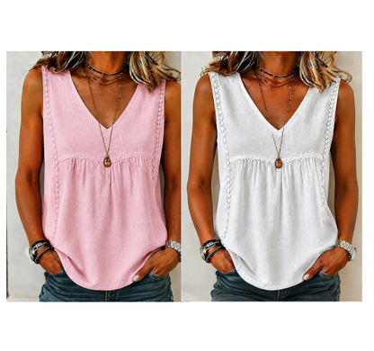 🔥-55%👚 Haut Femme Sans Manches Col en V – Maille Ajourée Douce et Décontractée