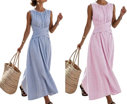 ⏳Offre limitée dans le temps : 52% de réduction⏰Robe longue rayée sans manches pour femme🎀👗