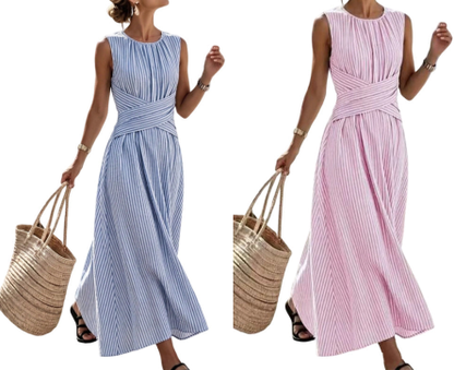 ⏳Offre limitée dans le temps : 52% de réduction⏰Robe longue rayée sans manches pour femme🎀👗