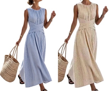 ⏳Offre limitée dans le temps : 52% de réduction⏰Robe longue rayée sans manches pour femme🎀👗