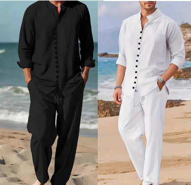 ⏳ OFFRE LIMITÉE – 50% DE RÉDUCTION ! 🔥 Ensemble Chemise et Pantalon Casual Minimaliste Homme – Tissu Mélangé Respirant, Coupe Confortable & Look Assorti – Idéal pour la Plage et les Journées Chaudes 🌊