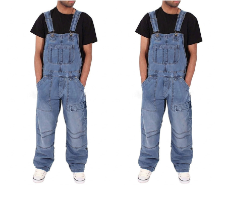 Salopette en jean classique pour homme à jambes larges 🛠️ Multiples poches pratiques 🔥 - Coupe décontractée (56 %), résistante et durable