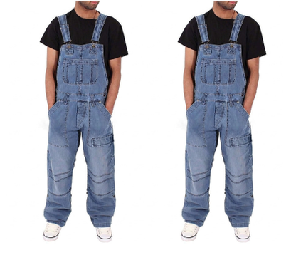 Salopette en jean classique pour homme à jambes larges 🛠️ Multiples poches pratiques 🔥 - Coupe décontractée (56 %), résistante et durable