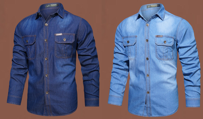 🔥‑56%👔 Chemise en Jean Homme Manches Longues, Modèle Décontracté avec Deux Poches Poitrine🤍 Style Utilitaire Intemporel !
