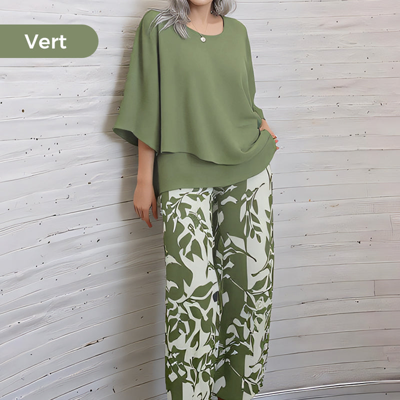 🔥Offre spéciale🔥 Ensemble deux pièces : pantalon imprimé et haut à col rond