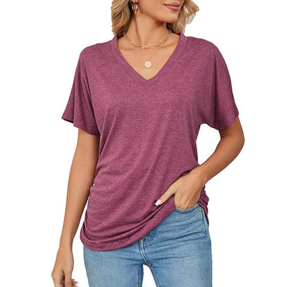💕Soldes d'été🌷Tops pour dames à col en V, couleur unie, amples(🔥55 % de réduction)