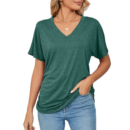 💕Soldes d'été🌷Tops pour dames à col en V, couleur unie, amples(🔥55 % de réduction)
