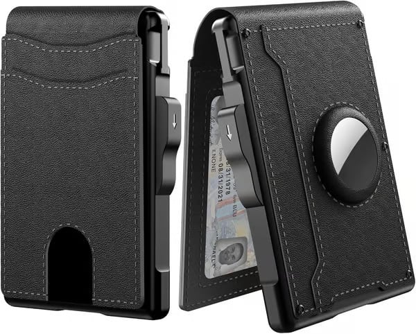 💼🔒Portefeuille fin en aluminium pour homme avec protection RFID – Porte-cartes escamotable avec pince à billets et double fenêtre pour carte d'identité