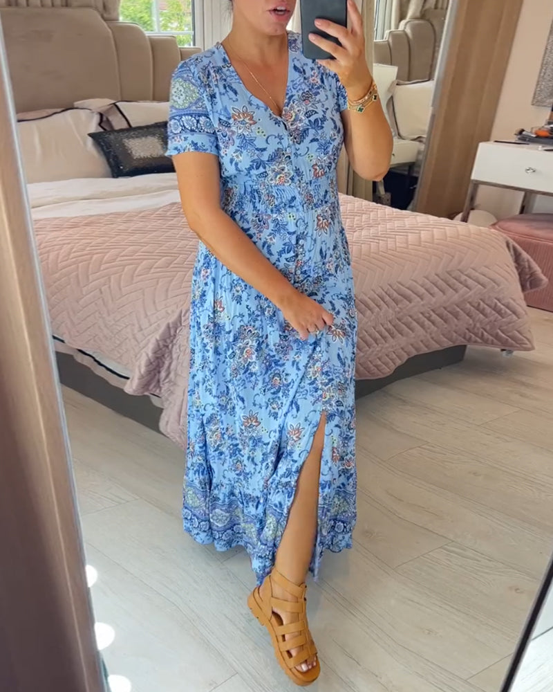 👗 49% DE RÉDUCTION ! 💃 Robe Longue à Col en V Imprimée – Coupe Élégante, Tissu Confortable & Style Polyvalent ✨