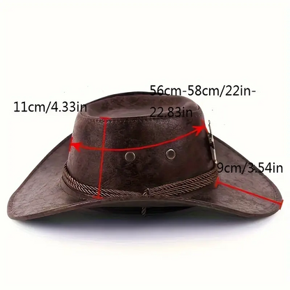 🤠☀️🏕️ PROMO LIMITÉE -50% ! Chapeau Cowboy Anti-UV Respirant – Large Visière, Détails Rivets & Cuir de Vache (Noir/Marron, Taille Unique)