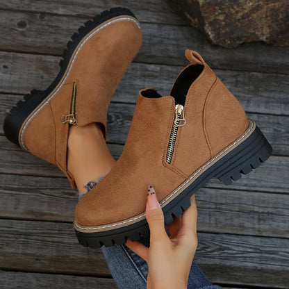 ✨ BEST SELLER🔥Bottines pour femmes à bout rond et fermeture à glissière sur le côté【Confortable, antidérapant, imperméable】