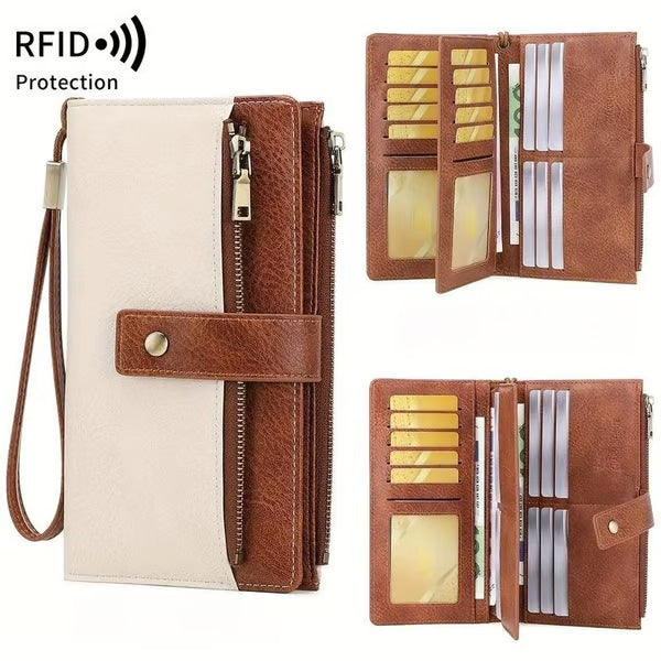 🔥Offre à durée limitée - Portefeuille à trois volets pour femme, style rétro, avec protection RFID
