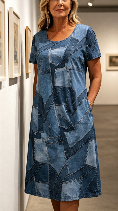 Robe décontractée pour femme à motif patchwork – Légère, confortable et féminine, grandes tailles XL à 4XL, 6 couleurs ✨