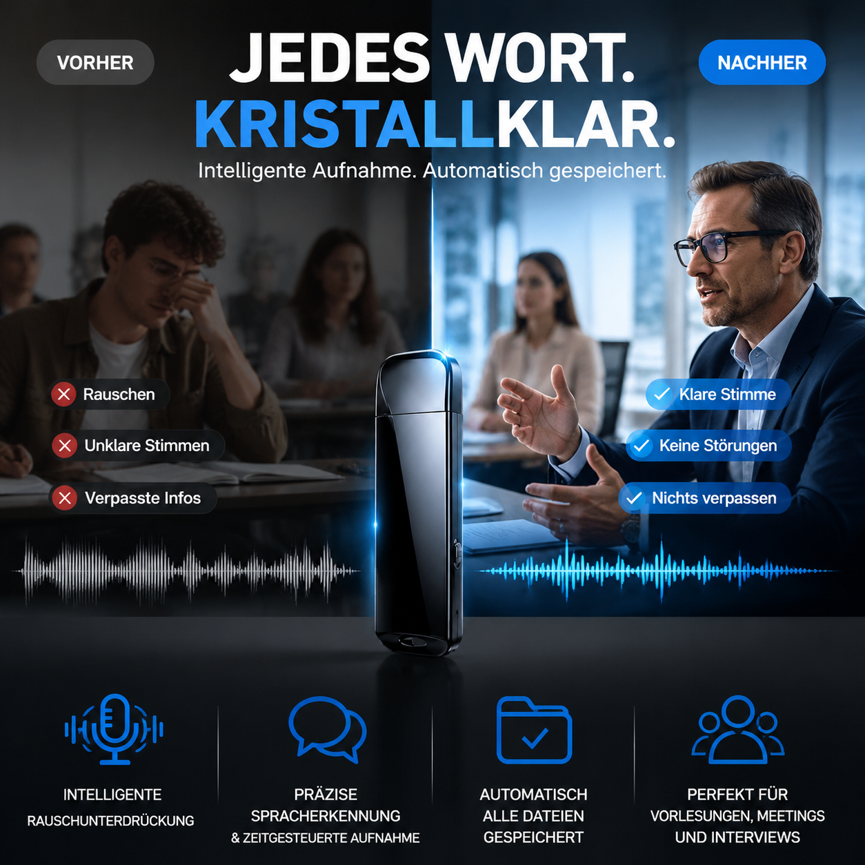 🚗50 % de réduction🔒 Enregistreur vocal USB crypté | Cryptage des fichiers · Réduction du bruit pour des enregistrements clairs · Enregistrement en une seule touche · Enregistrement à commande vocale