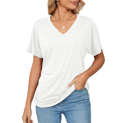 💕Soldes d'été🌷Tops pour dames à col en V, couleur unie, amples(🔥55 % de réduction)