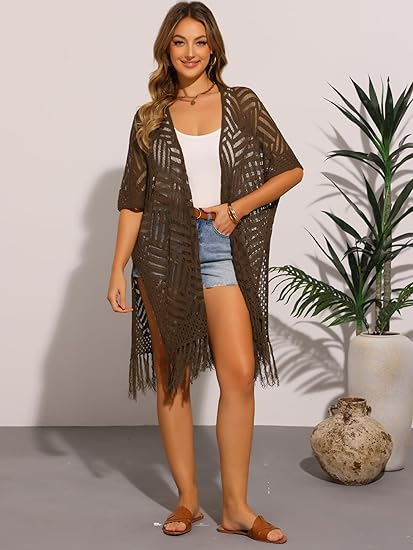 🔥 😍Gilet oversize en maille pour femme – Kimono léger à pompons en crochet pour le printemps et l'été 🌸