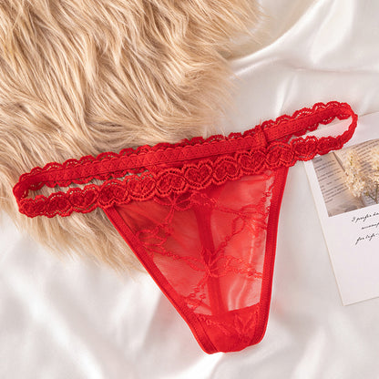 String séduisant pour femme en dentelle en forme de cœur, transparent et orné de strass en forme de lettres