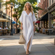 Robe longue décontractée à col en V pour femme
