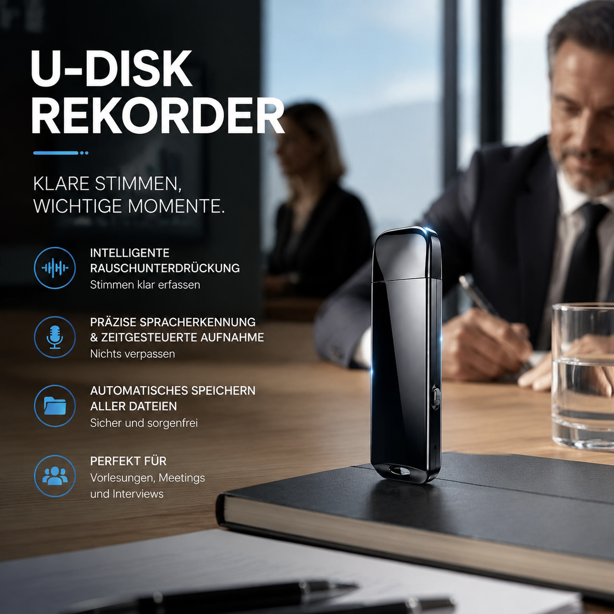 🚗50 % de réduction🔒 Enregistreur vocal USB crypté | Cryptage des fichiers · Réduction du bruit pour des enregistrements clairs · Enregistrement en une seule touche · Enregistrement à commande vocale