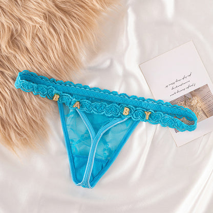 String séduisant pour femme en dentelle en forme de cœur, transparent et orné de strass en forme de lettres