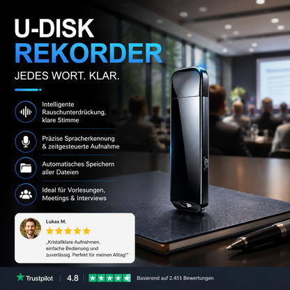 🚗50 % de réduction🔒 Enregistreur vocal USB crypté | Cryptage des fichiers · Réduction du bruit pour des enregistrements clairs · Enregistrement en une seule touche · Enregistrement à commande vocale