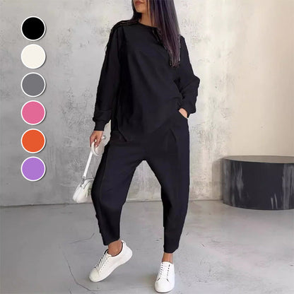 💕Ensemble sweat-shirt à manches longues et pantalon à ourlet irrégulier pour femme