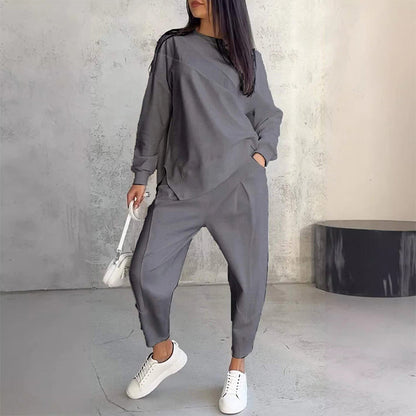 💕Ensemble sweat-shirt à manches longues et pantalon à ourlet irrégulier pour femme