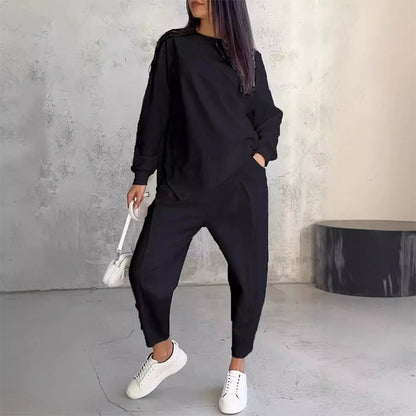 💕Ensemble sweat-shirt à manches longues et pantalon à ourlet irrégulier pour femme