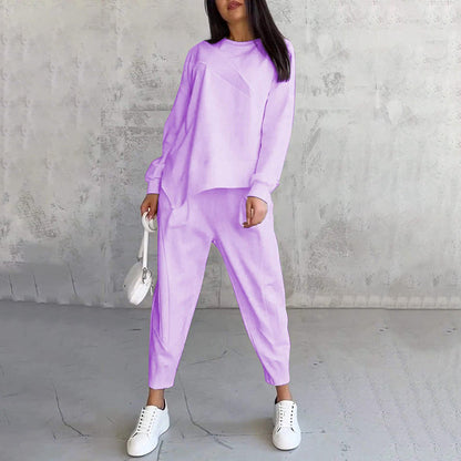 💕Ensemble sweat-shirt à manches longues et pantalon à ourlet irrégulier pour femme