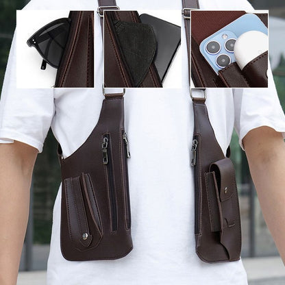 🎒🔥🛡️ PROMO -50% ! Sac Tactique Antivol Homme – Double Bandoulière, Cuir PU Imperméable & Poches Multiples (Noir/Marron Foncé)