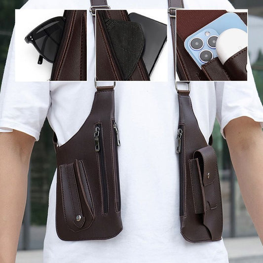 🎒🔥🛡️ PROMO -50% ! Sac Tactique Antivol Homme – Double Bandoulière, Cuir PU Imperméable & Poches Multiples (Noir/Marron Foncé)