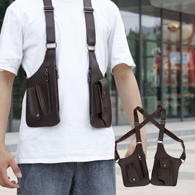 🎒🔥🛡️ PROMO -50% ! Sac Tactique Antivol Homme – Double Bandoulière, Cuir PU Imperméable & Poches Multiples (Noir/Marron Foncé)
