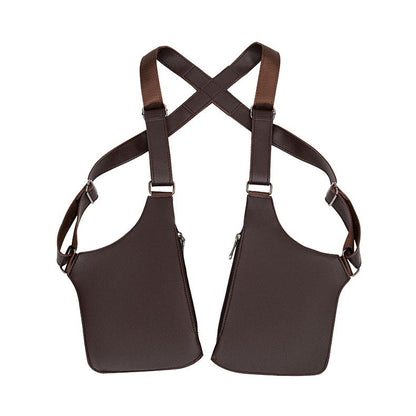🎒🔥🛡️ PROMO -50% ! Sac Tactique Antivol Homme – Double Bandoulière, Cuir PU Imperméable & Poches Multiples (Noir/Marron Foncé)