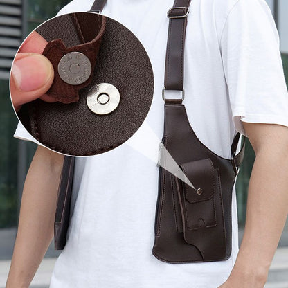 🎒🔥🛡️ PROMO -50% ! Sac Tactique Antivol Homme – Double Bandoulière, Cuir PU Imperméable & Poches Multiples (Noir/Marron Foncé)