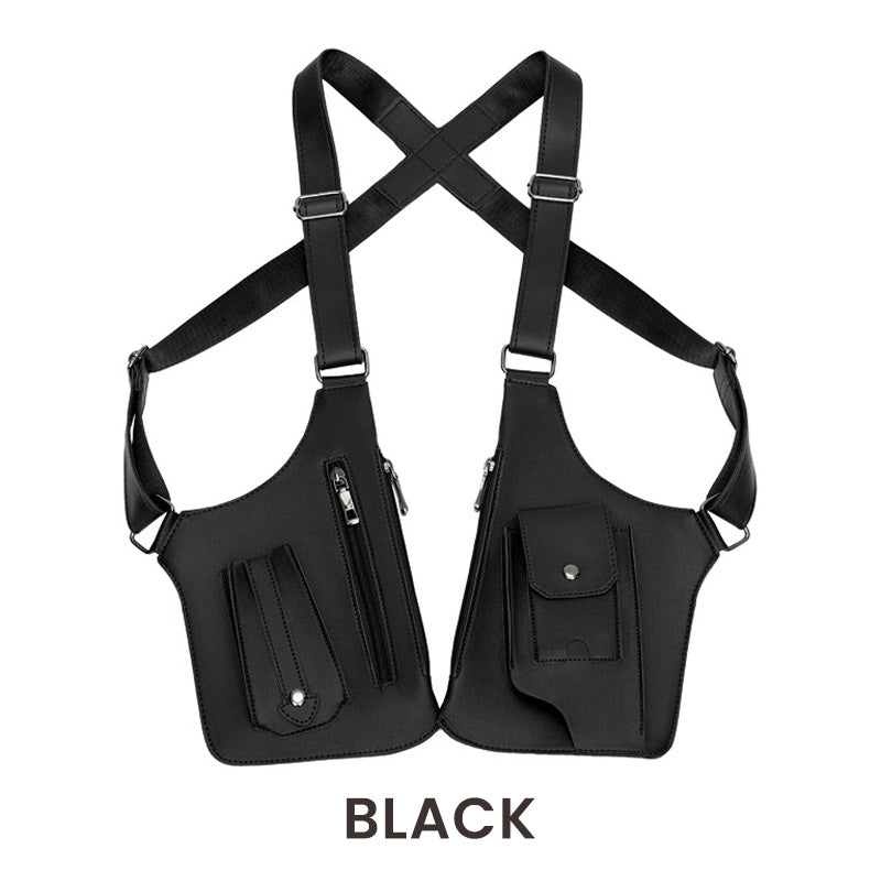 🎒🔥🛡️ PROMO -50% ! Sac Tactique Antivol Homme – Double Bandoulière, Cuir PU Imperméable & Poches Multiples (Noir/Marron Foncé)