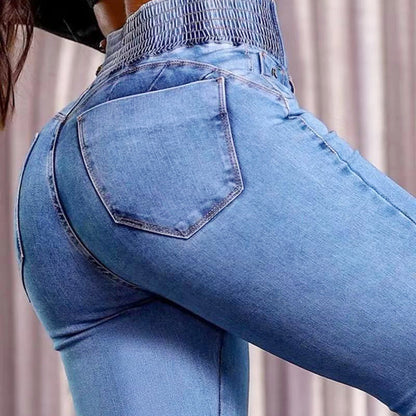 jean évasé taille haute en stretch